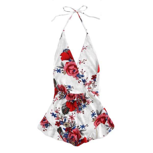 

playsuit women summer printing v-neck camisole mini jumpsuit evening party beach jumpsuit rompers women top, Black;white