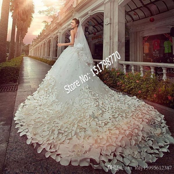 

beaded shiny crystal tulle luxury bridal gown with flower cathedral train lace applique 2019 new gorgeous white wedding dresses 228
