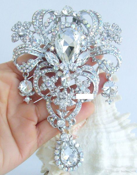

5,12" gorgeous bridal капельное цветок брошь pin ж ab clear rhinestone кристаллов ee04042c2, Gray
