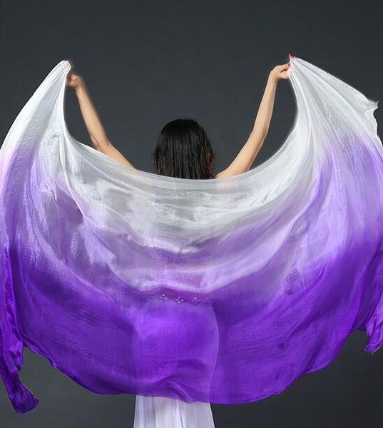 

wholesale real silk belly dance silk veil for belly dancers hand throw shawl 250*114cm(98.4*44.8") gradient color ing, Black;red