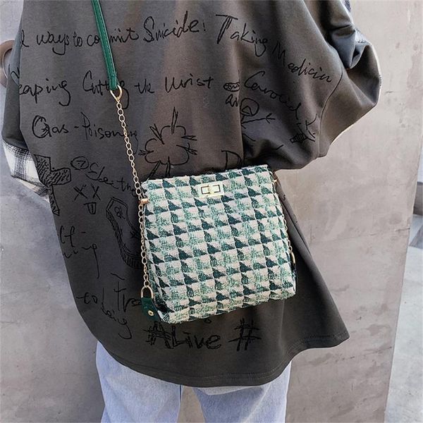 

fashion handbags pu leather women bag sweet girl chain plaid small square package lattice shoulder female bag