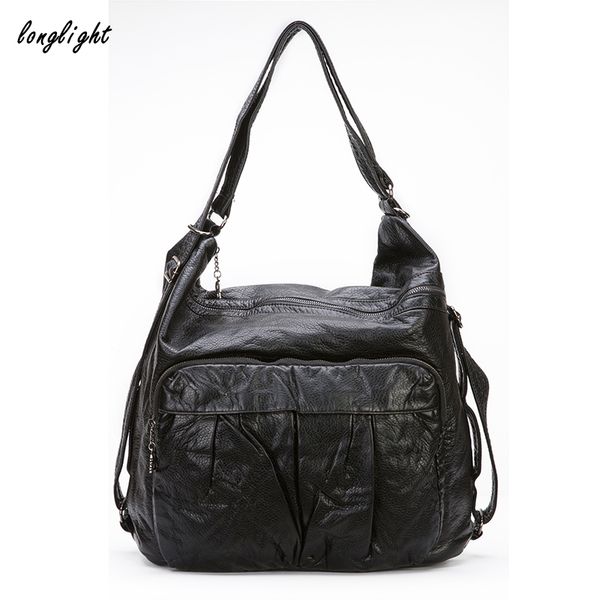 

women large black backpack fashionable multi-functional shoulder bag casual feminine daypack ultralight commuter bag longlight, Black;red