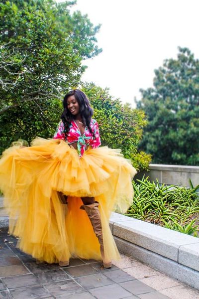 

2020 high street gold high low tulle skirts african ruffles tiered puffy long female tutu skirts custom made elastic tutu skirt, Black