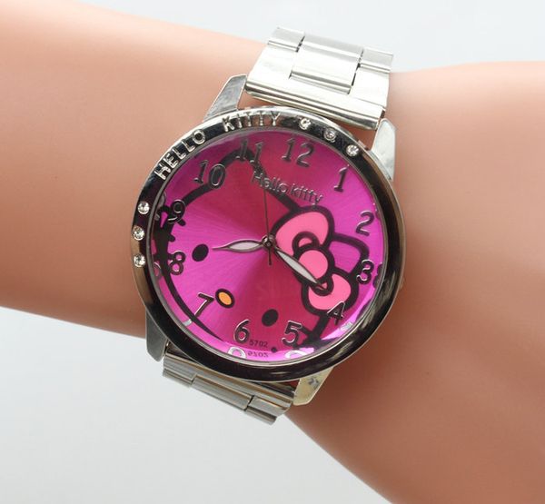 

1pcs/lot new hello kitty watch with six drill for kid children girl lady ing, Slivery;brown