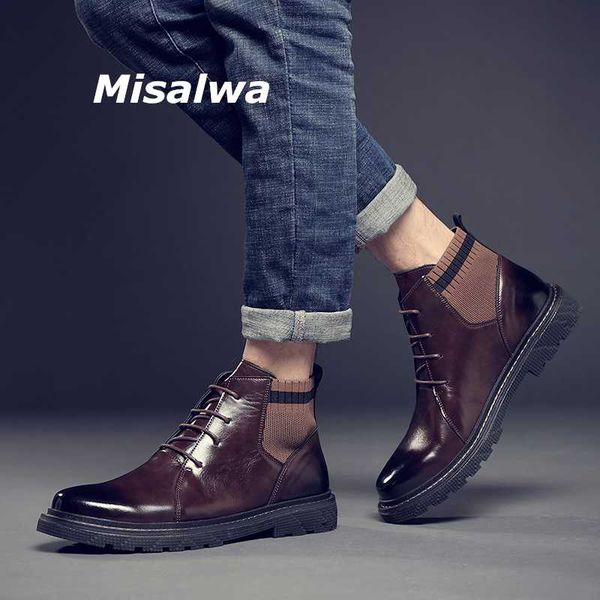 

misalwa срощенной ткань pu кожа мужчины ботинки вскользь голеностопного модной desert boots мужчина бизнес приличная британская обувь новой, Black