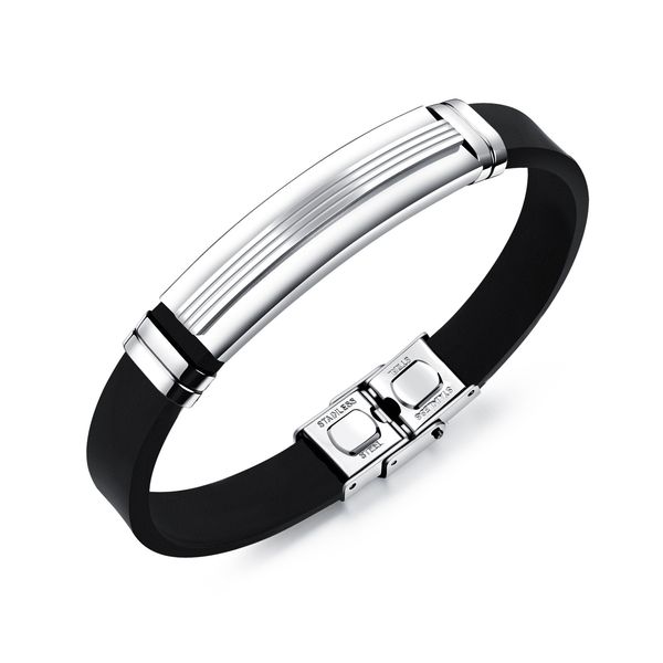 

2019 new european and american personality silicone bracelet bracelet fashion stainless steel mens silicone wristband bracelet wholesale, Golden;silver