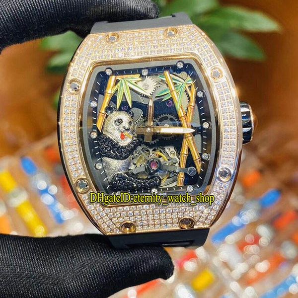 

r limit version designer watches rm 26-01 mascot 3d panda tourbillon dial japan miyota automatic rm26-01 mens watch rose gold diamond case, Slivery;brown