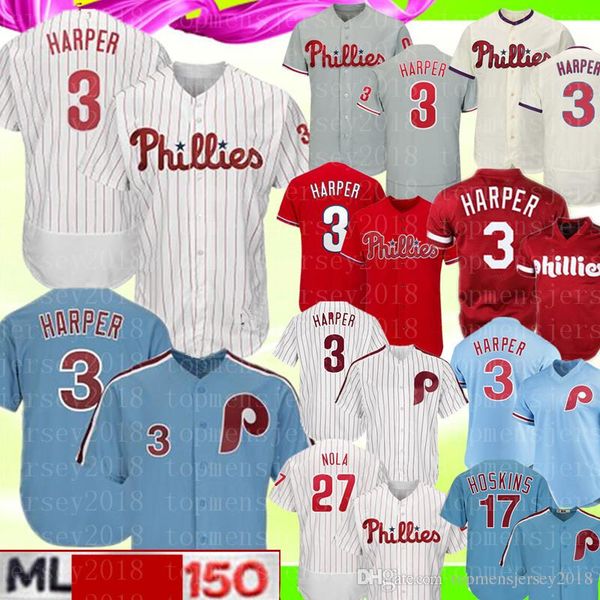 

3 bryce harper phillie jer ey philadelphia phillie 17 rhy ho kin 27 aaron nola embroidery ba eball jer ey 150th cool ba e flex ba e, Blue;black