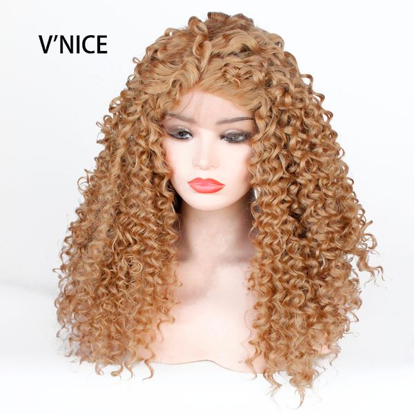 2019 Vnice Golden Honey Blonde Kinky Curly Glueless Synthetic Lace