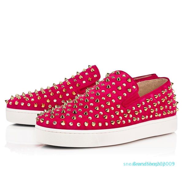 

new designer studded spikes flats shoes brand red bottoms shoes luxury men womens party lovers genuine leather sneakers size 36-46 s09, Black