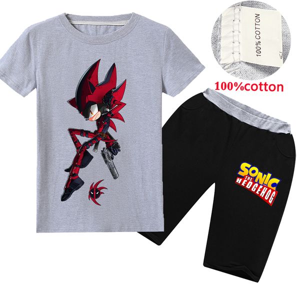 

girls sonic summer short sleeve tees pant sets boys cartoon printing t-shirt +shorts suits children casual clothes clothing, White