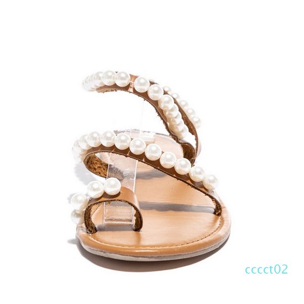 

women sandals summer shoes flat pearl sandals comfortable string bead slippers women casual plus size 35 - 43 ct2, Black