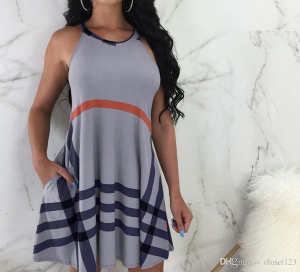 

2020 striped mini skirts party dresses beach dresses women short party new arrival fashion show stripe sleeveless casual dresses, Black;gray