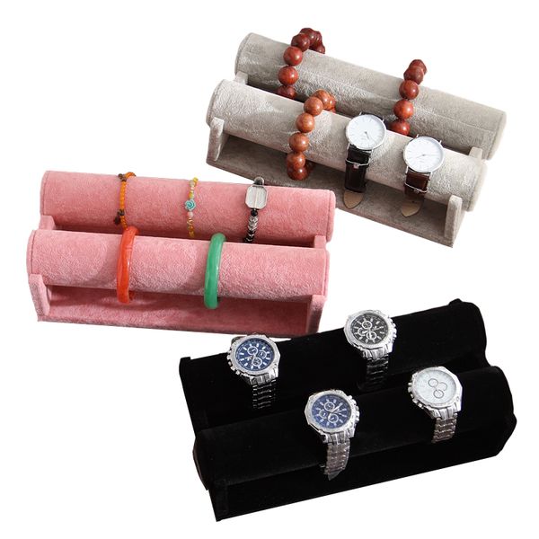 

2 layers velvet seude bracelet watch chian display stand jewelry display rack holder organizer storage holder 28cm*14.5cm*7.5cm, Pink;blue