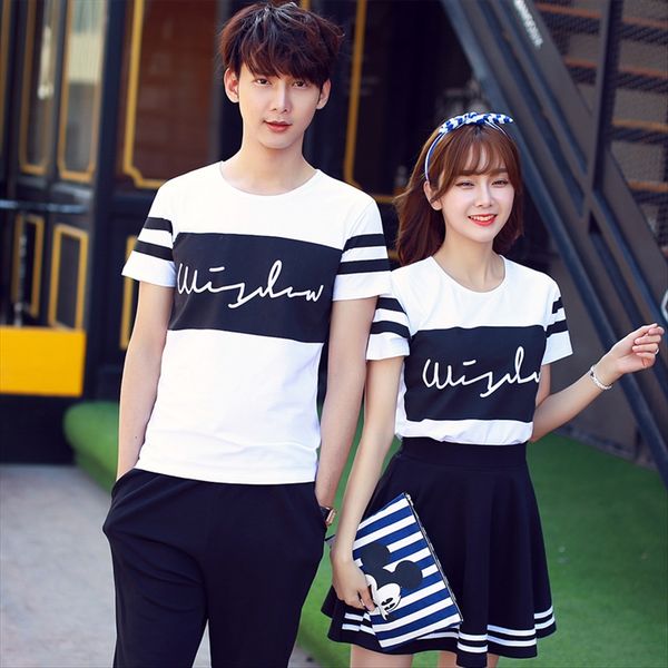 

summer short-sleeved t-shirt men's and women's couple's clothes student round neck beach fashionable headwear clothing clothi, White
