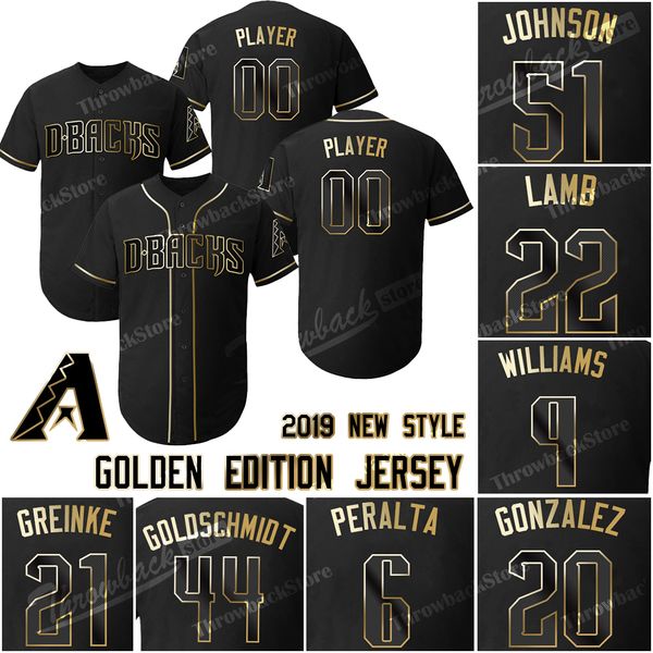 

Arizona Custom Diamondbacks Golden Edition Jerseys 51 Randy Johnson Jersey Jake Lamb Matt Williams Luis Gonzalez David Peralta Goldschmidt