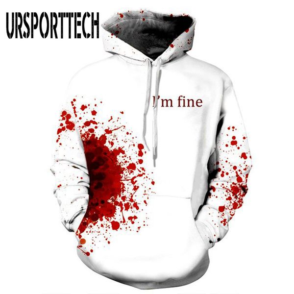 

ursporttech brand horror wound 3d hoodies men women cool pullover white halloween hooded sweatshirt i am fine print male hoodie, Black