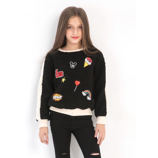 

big girls sweatshirts 2018 winter spring autumn kids long sleeves cartoons child hoodies casual outwear girls clothing 5-14years, Black