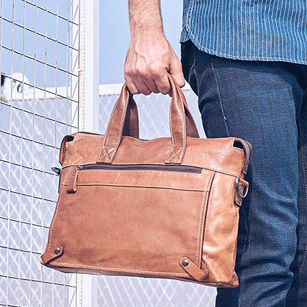 

2019 new genuine leather men's handbag male business 14 inch lapbag briefcase first layer leather shoulder messenger bags