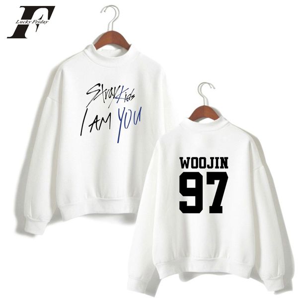 

bts 2018 stray kids kpop i am you oversized hoodies sweatshirts women turtlenecks capless harajuku clothes plus size, Black