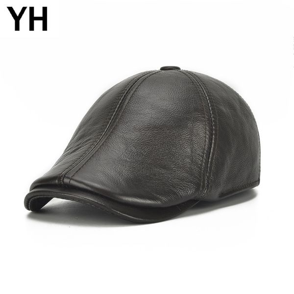 

fall winter men real cow leather hats male 100% real genuine cowhide leather earflap hats new casual visors caps, Blue;gray
