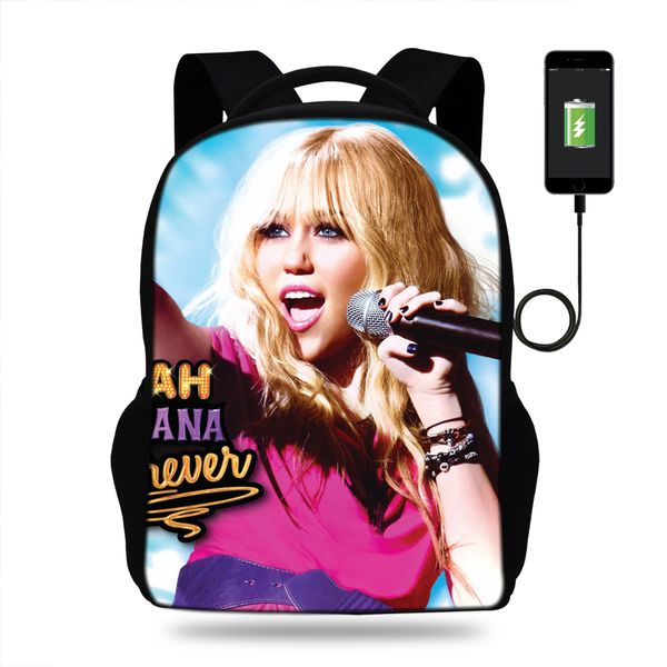 

popular super star hannah montana lapbackpack for teeangers usd charging bag for school boys girls travel bag women
