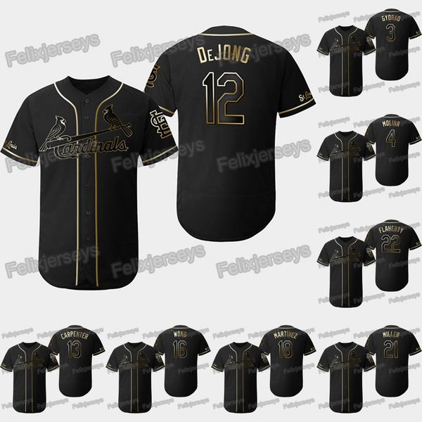 

12 Paul DeJong 2019 Golden Edition St. Louis Carlos Martinez Kolten Wong Matt Carpenter Yadier Molina Jedd Gyorko Jersey