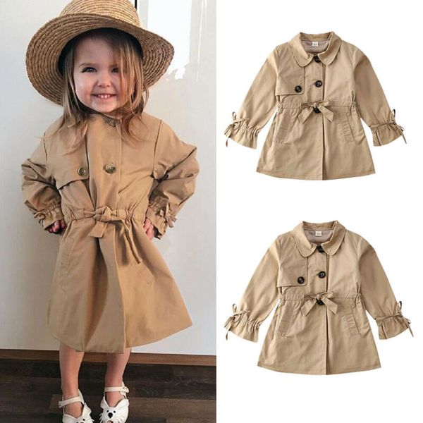 

toddler kid baby girl 18m-7y autumn drawstring turn-down collar trench coat cotton jacket windbreaker outwear overcoat snowsuit, Blue;gray