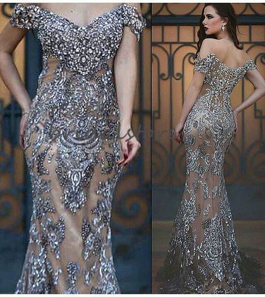 

amazing mermaid prom dresses with rhinestore crystal off the shoulder gold arabic evening dresses long elegant formal evening gowns 2020, Black