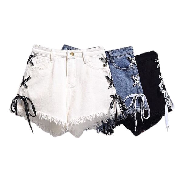 

2020 new summer short jean female high waist denim shorts women worn loose burr hole loose jeans shorts plus size s-5xl, White;black