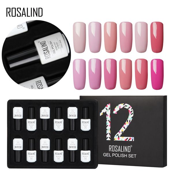 

12pcs/lot rosalind 7ml gel nail polish set pure color series semi permanent acrylic nail kit need base coat set for manicure