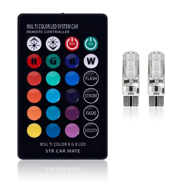 

1 pair car t10 w5w atmosphere 6smd led lights remote control rc rgb color changing auto interior flash strobe bulb decal lamps