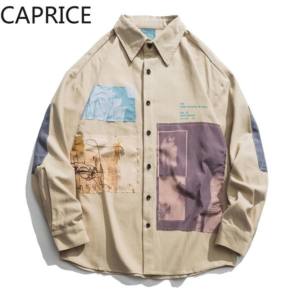 

2019 hip hop men shirt long sleeve streetwear harajuku shirt graphic patches design retro vintage loose casual autumn, White;black