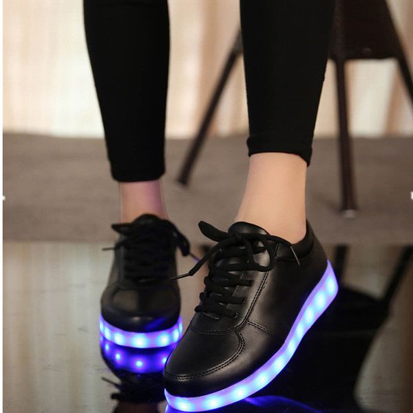 

2019 usb charge led shoesÂ light up sneakers for women/men size 35-46 glowing party shoes, Black