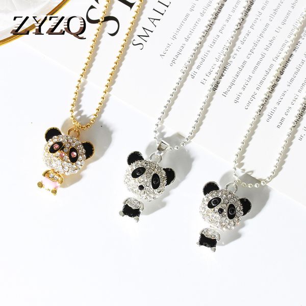 

zyzq chinese panda necklace with dazzling mico paved lovely euro stylish simple accessories jewelry for women birthday gift hot, Golden;silver