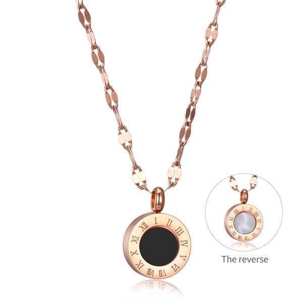 

charm black white round pendants necklaces for women roman numeral trendy rose gold color stainless steel chain jewelry gift gx1468, Silver