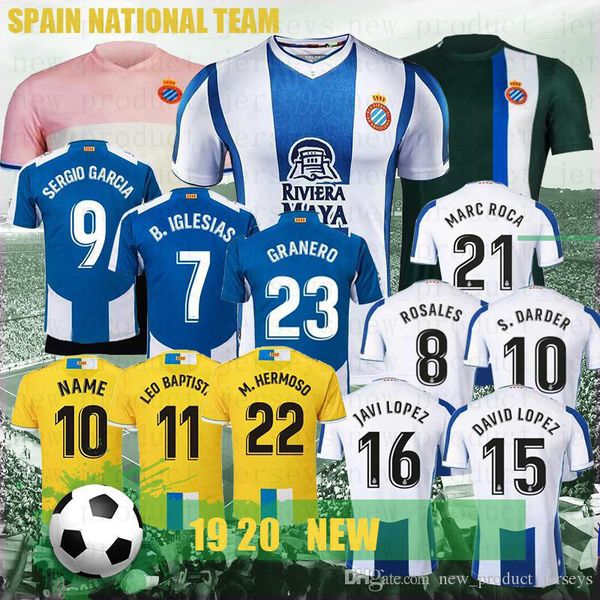 

thai la liga rcd espanyol soccer jerseys home b. igiesias iglesias 2020 p.piatti baptistao spanish football shirt new, Black;yellow