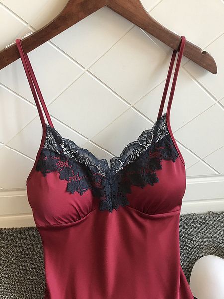 

пижама femme lingeries пижама одеяние женщина атласных дамы рукава ночного nightgown nightdress сексуального белье с прокладками пижама, Black;red