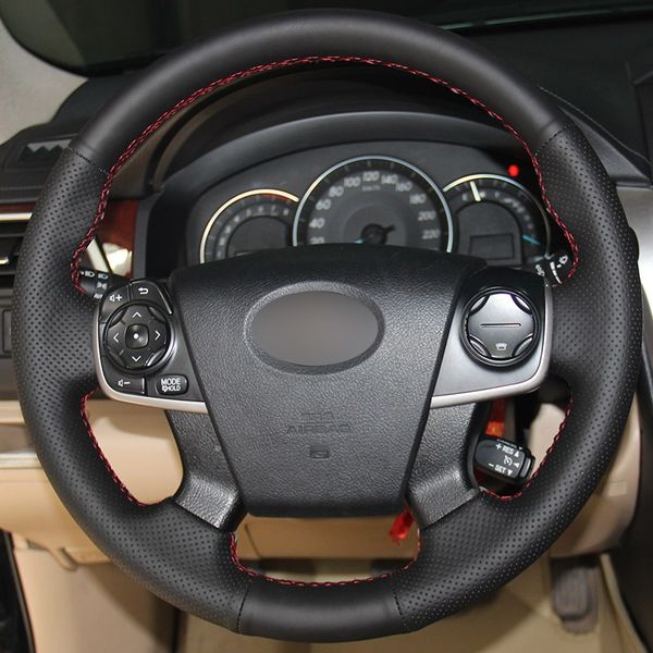 

black synthetic leather car steering wheel cover for toyota camry 2012-2015