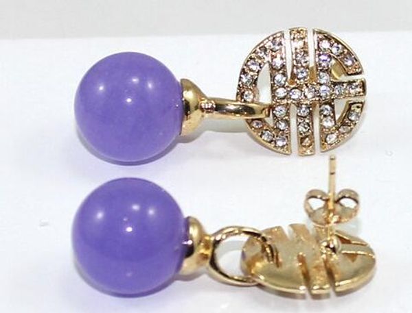 

estilo vintage 10mm pÃºrpura natural pendientes de jade, Silver