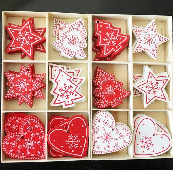 

10pcs/lot new year natural wood christmas tree ornament wooden hanging pendants gifts snow elk christmas decora adornos de navidad