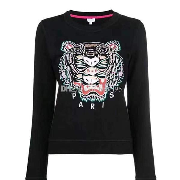 

embroidery tiger mens womens hoodies men women long sleeve o-neck pullover pure cotton terry hoodie 20 color sweatshirt, Black