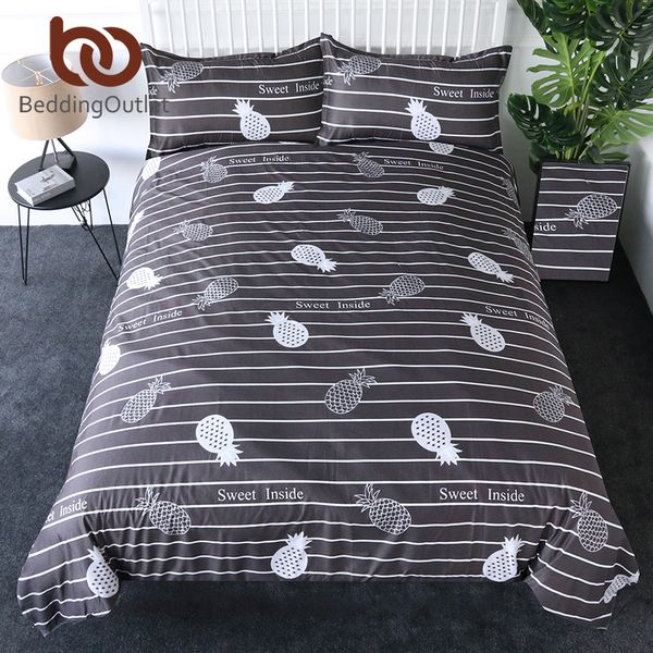 

beddingoutlet pineapple bedding set striped grey duvet cover reversible bedspreads  tropical bed linen 2/3/4pcs wholesale