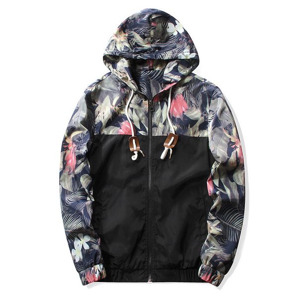 

men's flower print patchwork hip hop pilot jacket coat baseball uniform spring autumn fashion casual coat, Black;brown