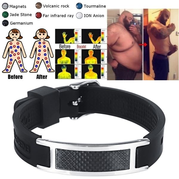 

8 in 1 titanium magnetic energy armband power bio bracelet health pain relief magnet health bracelet fashion, Golden;silver
