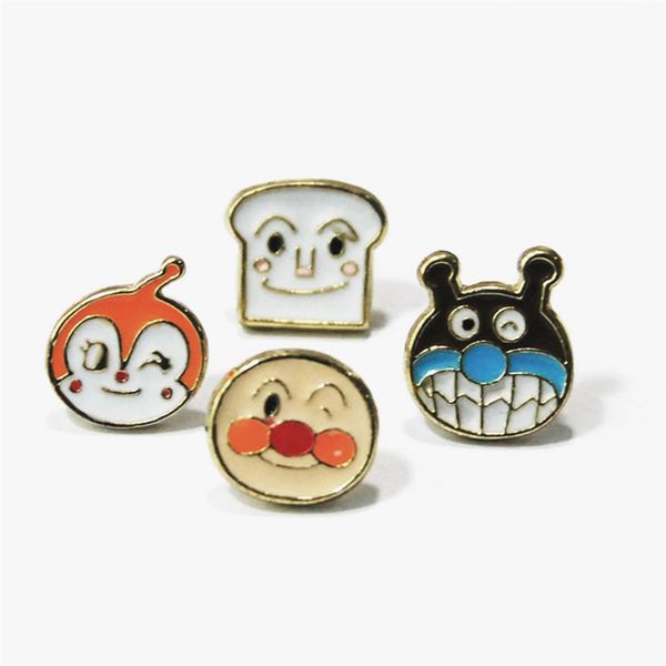

1set/4pcs anpanman fashion anime cartoon earring animal stud earrings women girls kids jewelry new gift, Golden;silver