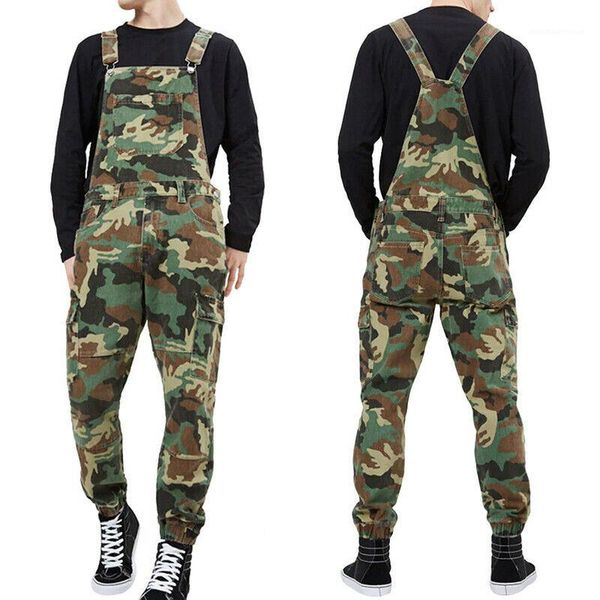 

male rompers washed middle waist with pockets long pants camouflage mens designer overalls summer backless casual denim jumpsuits, Blue