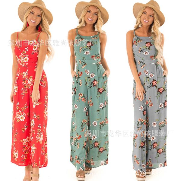 

time leisure camisole dew back bow printing conjoined pants, Black;green