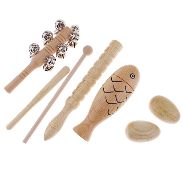 

kids wooden hand percussion wood egg shakers fish tone block jingle bells