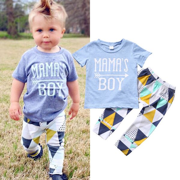 

newborn infant baby boys clothes set mama's boy t-shirt short sleeve pants leggings 2pcs outfits clothing baby boy, White